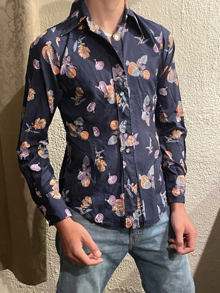 Camisa Western Vintage H Bar C Años 70 Floral Cebolla Granada Retro Perla Snap M Foto 2 de 4