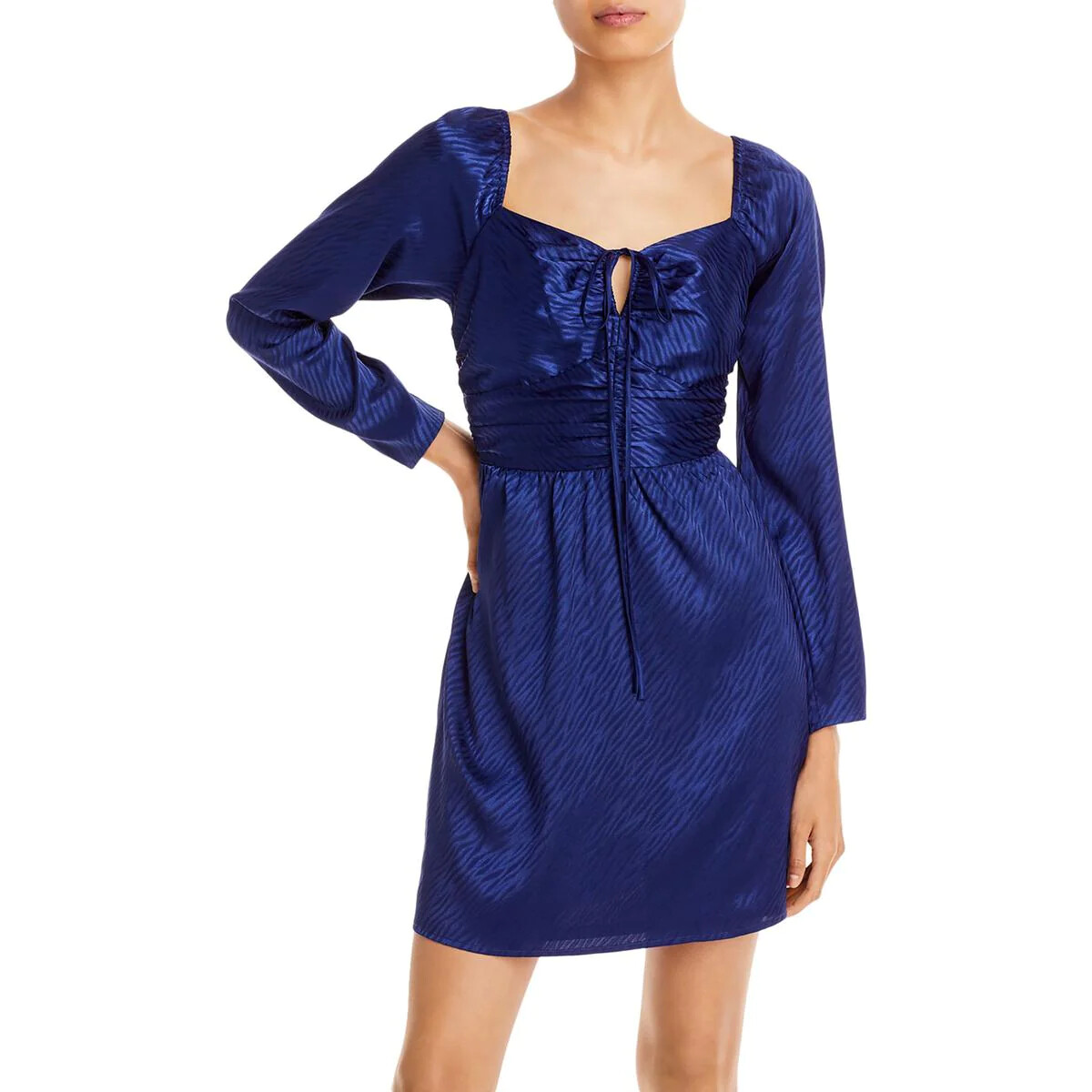 Aqua Womens Ruched Square Neck Cocktail and Party Dress Navy S