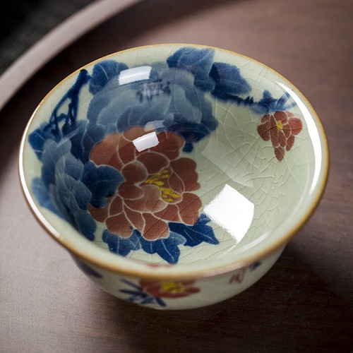 Jingdezhen Chai Ofen Porzellan Blau Weiß Ton Teetasse Pfingstrose Blume Einzeltasse - Bild 7 von 8