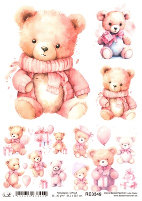 Reispapier A4 Strohseide Decoupage Baby Kindergeburtstag rosa Mädchen RE3349