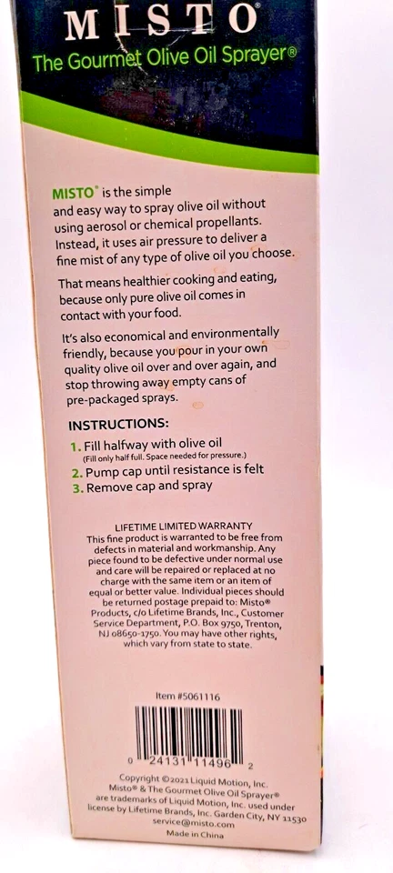 MISTO Gourmet Olive Oil Sprayer 3.2 oz #5061116  Silver NON Aerosol BPA Free NIB - Image 4 of 4