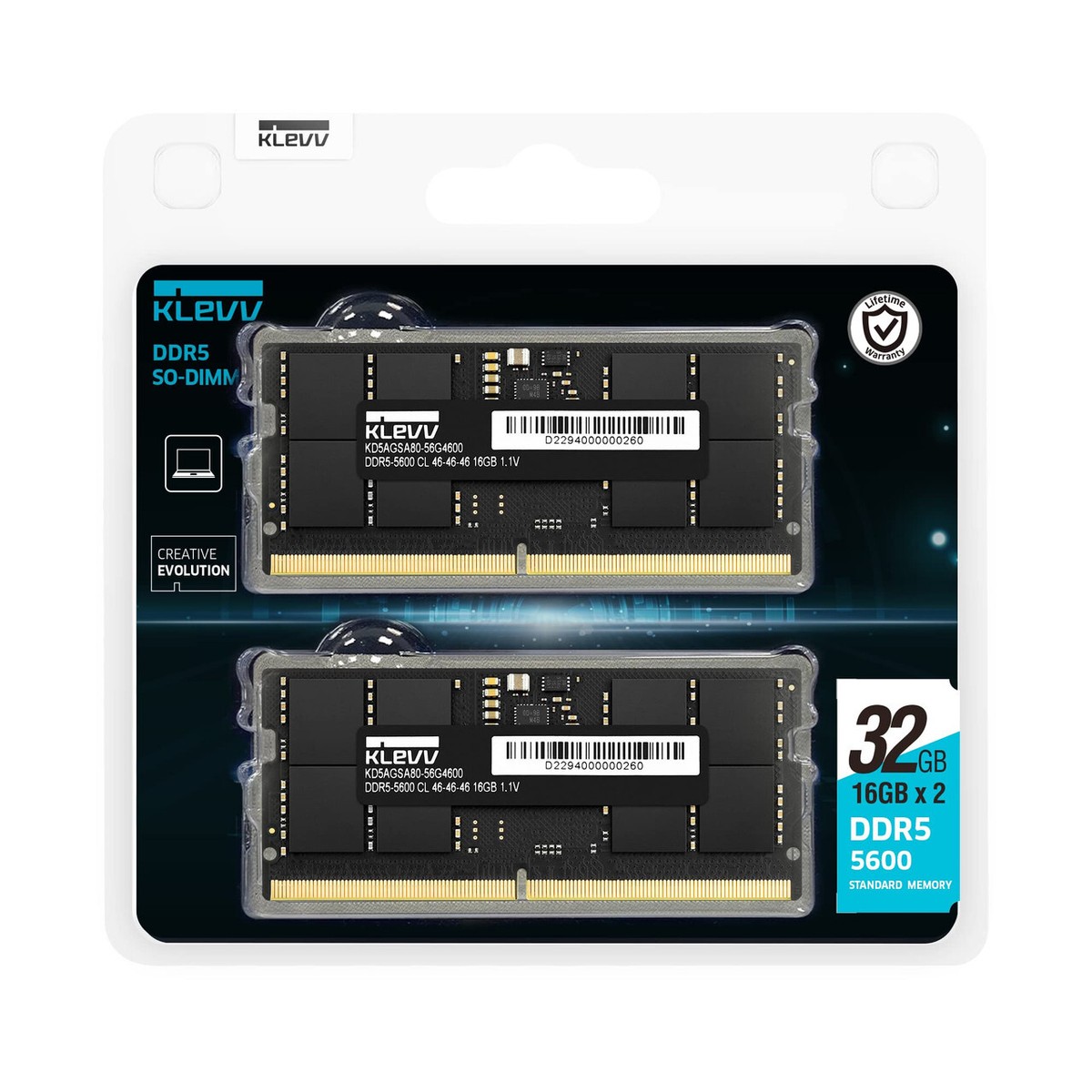 KLEVV DDR5 32GB (2x16GB) 5600MHz CL46 A-DIE 1.1V SODIMM Laptop Ram