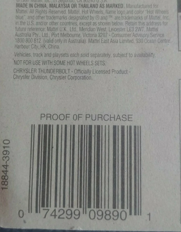Coche Chrysler Thunderbolt #32 de 40 #671 1997 primeras ediciones Hot Wheels 1998 nuevo en caja Foto 4 de 4