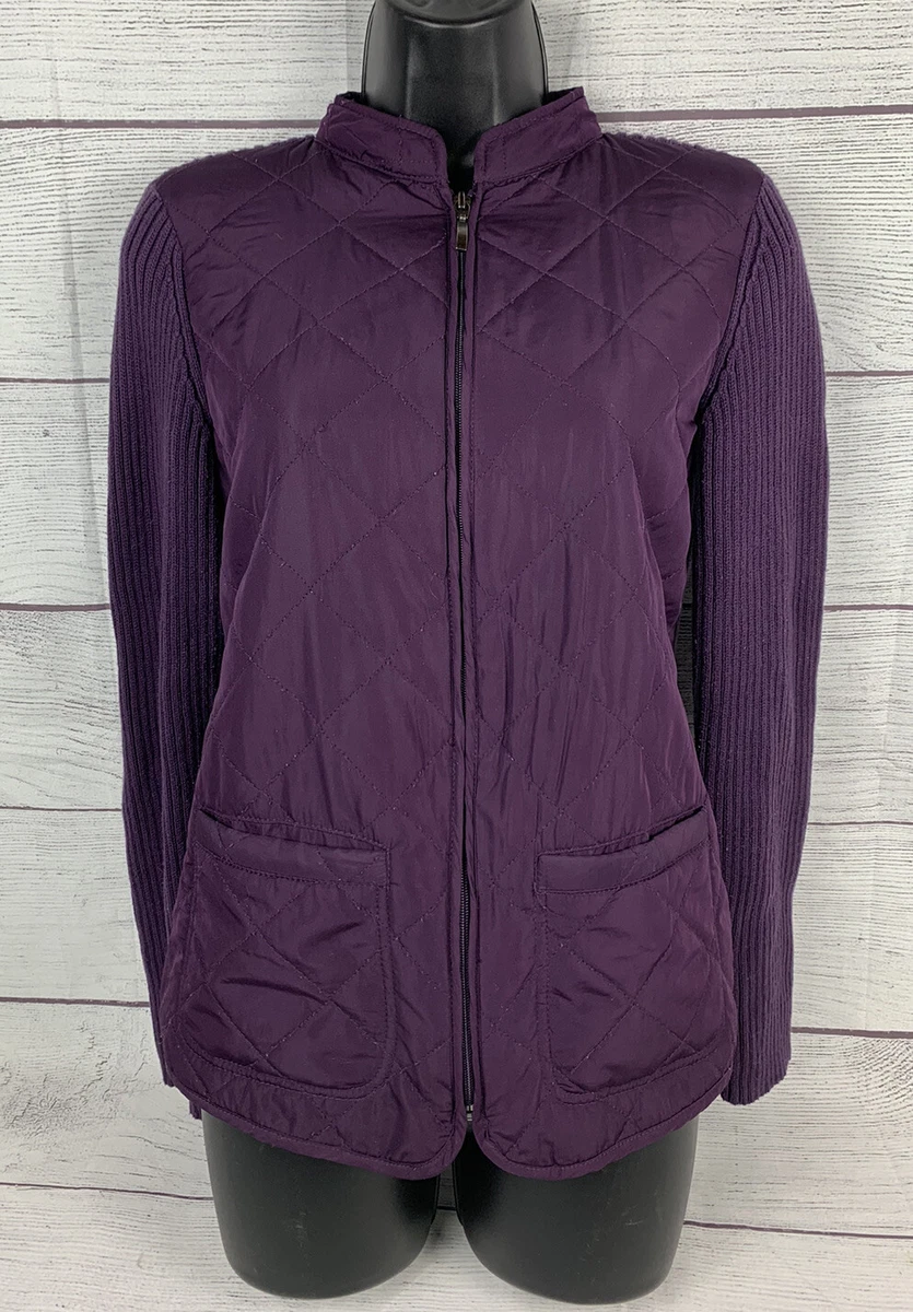 CROFT BARROW PURPLE QUILTED SWEATER JACKET RIBBED KNIT WOMEN S SIZE PETITE S