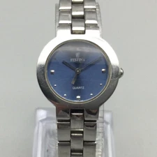 Festina Watch Women 24mm Silver Tone Blue Dial Stainless Steel New Battery 6"