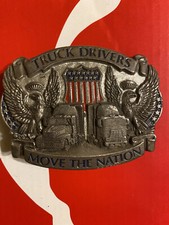 Vintage 1987 Belt Buckle Truck Drivers Move The Nation Brass USA Made
