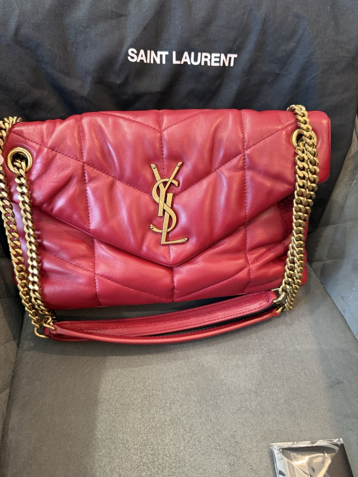 SAINT LAURENT PARIS MONOGRAM PICCOLA BORSA PUFFER IN PELLE ROSSA £ 2415 #B3