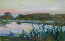 Landscape painting Original art Impressionism Oil on canvas by S. Chernyakovsky