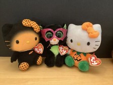 Hello Kitty Bat, Pumpkin , HALLOWEEN , Kinky Cat 6" Plush Ty Sanrio Lot Of 3