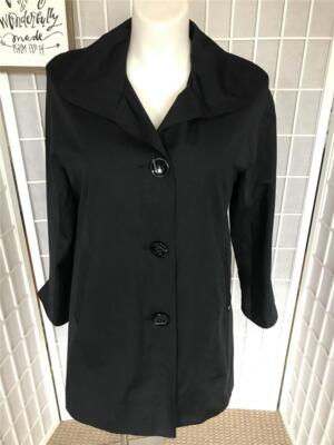 Women's Ellen Tracy Large Raven Black Button Up Long Water Resistant Coat