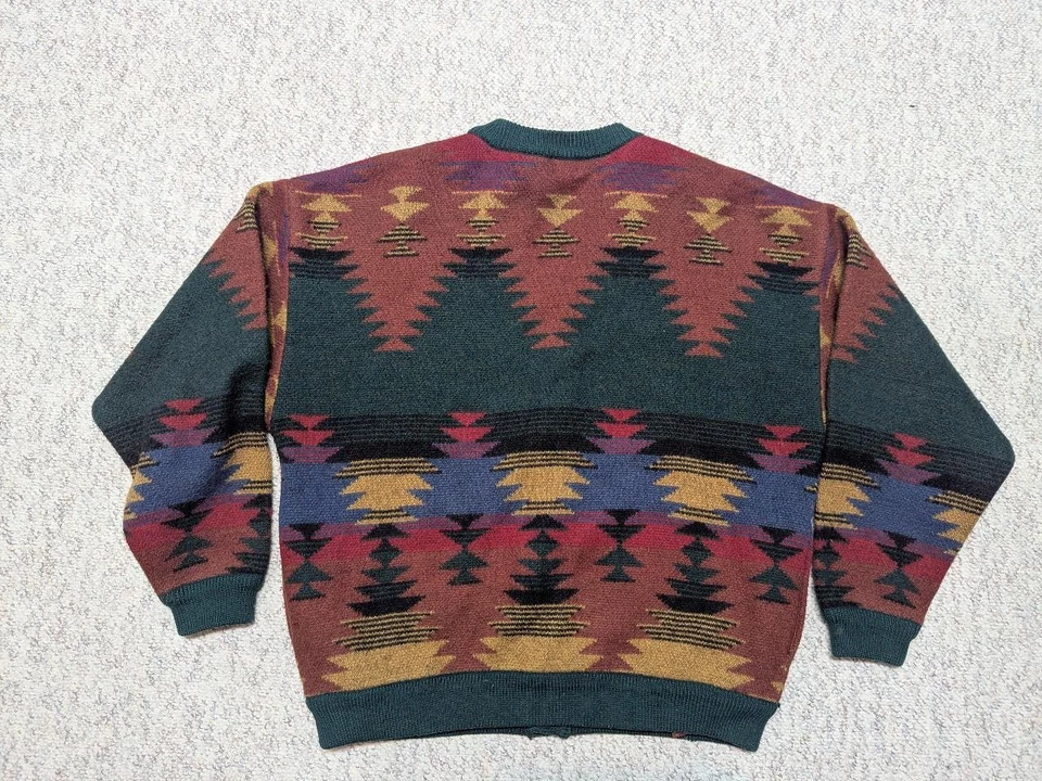 vintage 1990s thick wool INDIAN PRINT native american XL sweater CARDIGAN rrl - Image 2 of 4