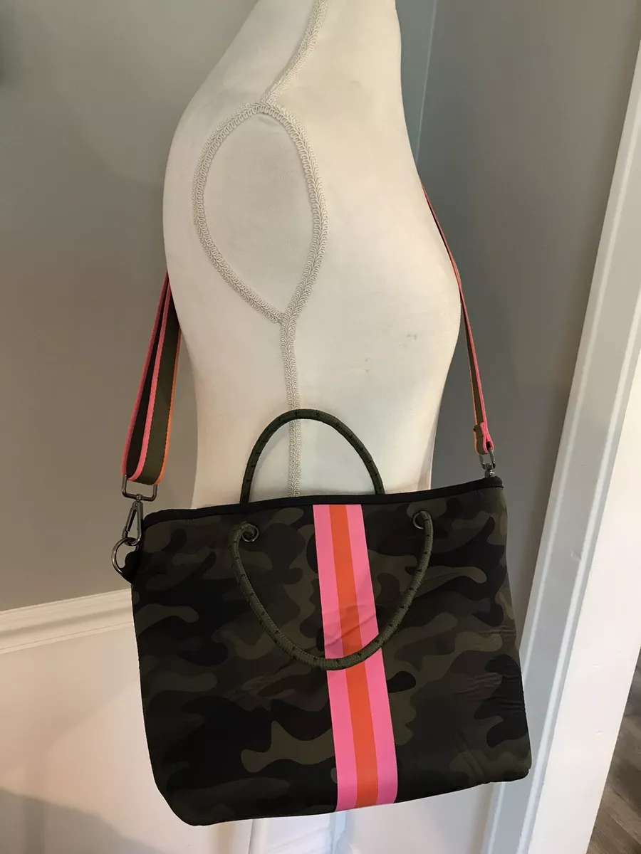 Haute Shore  Neoprene Camo Tote w/ Hot Pink Orange Stripes - Showoff