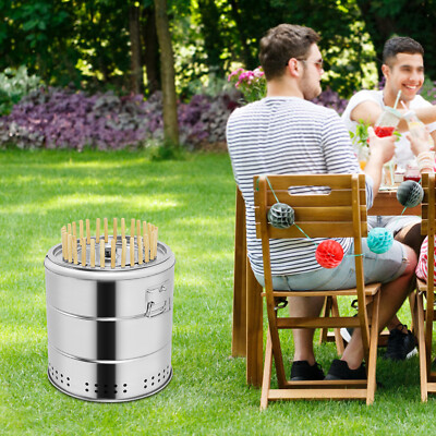 Portable Smokeless Barbecue Charcoal Barrel Grill Stainless Steel w/ 30 Skewers