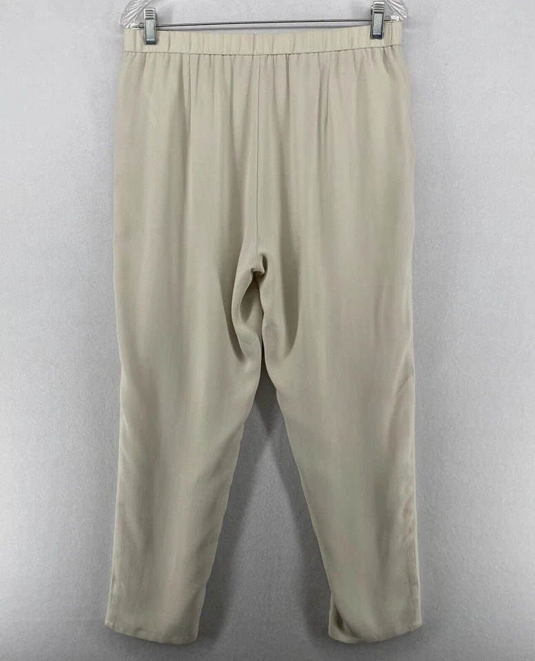 EILEEN FISHER Pant PM Silk Georgette Crepe System Slouch Taper Ankle Off White - Image 3 of 4