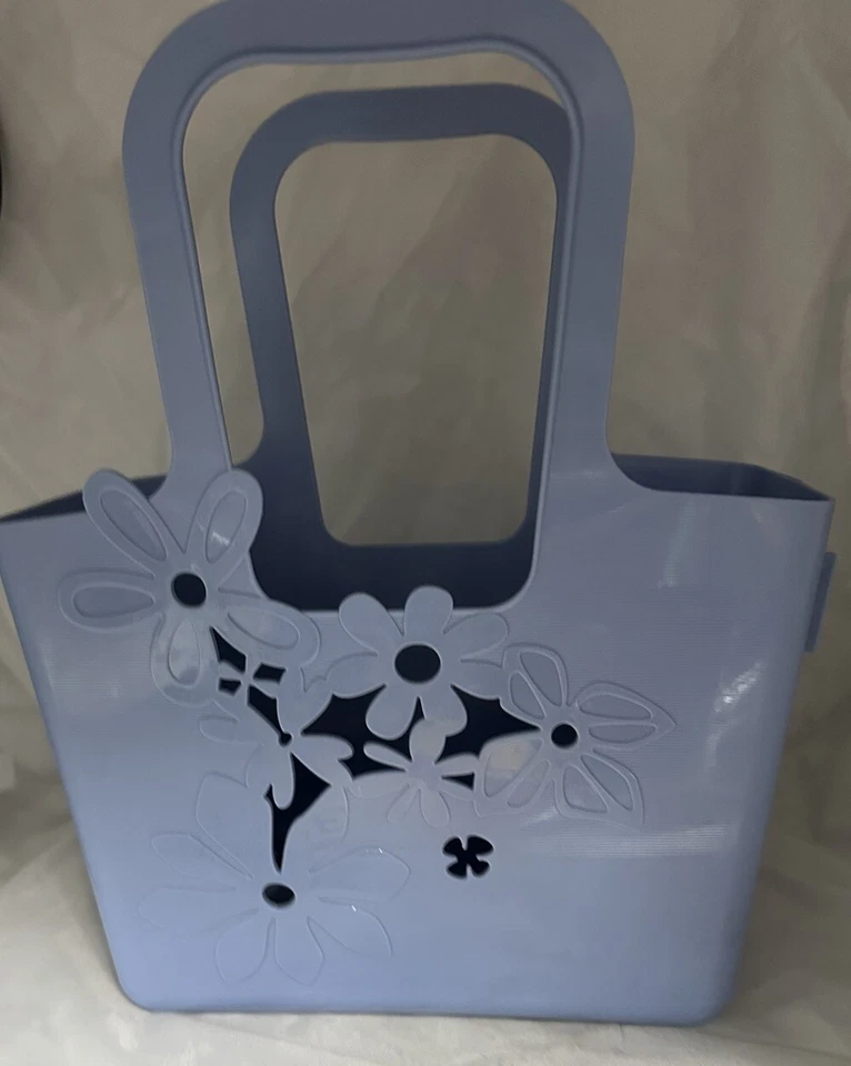 Koziol Shopping Tote Made in Germany Floral Design Periwinkle Blue Vintage - Image 2 of 4