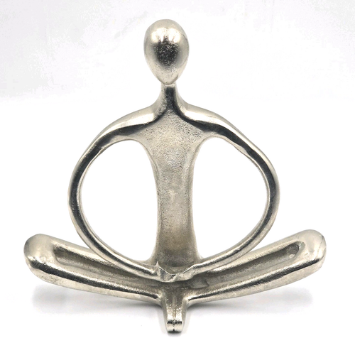 Abstract Yoga Meditation Figurine Silver Metal Sculpture Zen Art Home Decor - Picture 2 of 5