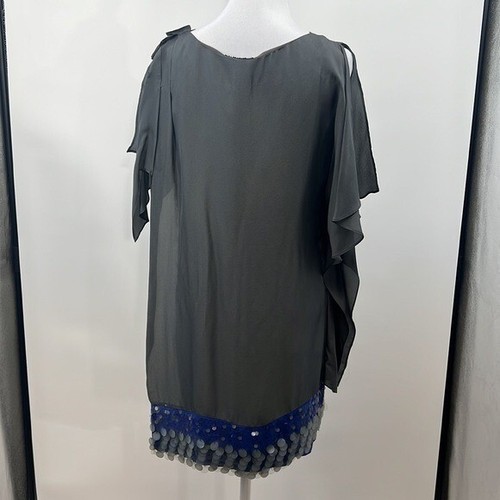Poleci Dress Womens 0 Gray Blue Silk Avant Garde Sequin Asymmetrical - Picture 5 of 15