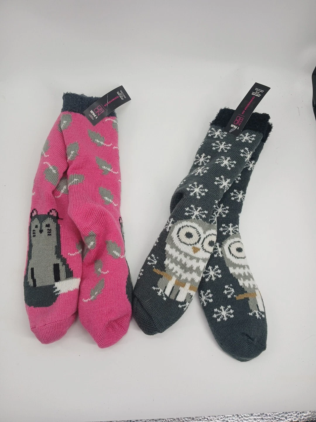 (Lot Of 2) No Boundaries Double Layered Thermal Nolvelty Socks Owl Weesel Leaves