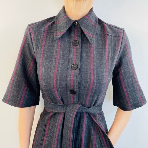Scanlan Theodore Size 6 XS Charcoal Striped Tailored Shirt Dress Designer - Foto 3 di 12