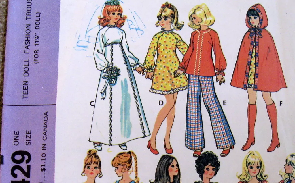 Vtg 70s Fashion 11.5 Doll Clothes pattern swimsuit romper cape