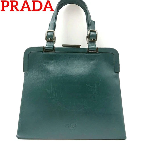 Sac fourre tout bandoulière en cuir PRADA authentique vert femme Italie 115219