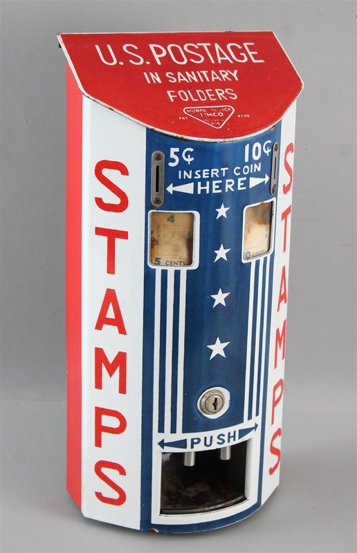 Antique 1940s MUNRO-MATLACK U.S. American Stamp Vending Machine Porcelain Sign