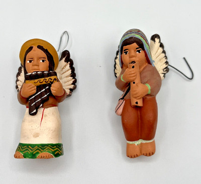 Vintage Indianer Südwesten Engel Ornamente Handarbeit Ton Keramik Flöte