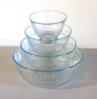Pyrex Set of 4 Ribbed Aqua Blue Tinted Mixing Bowls 7401-S 7402-S 7403-S 7404-S