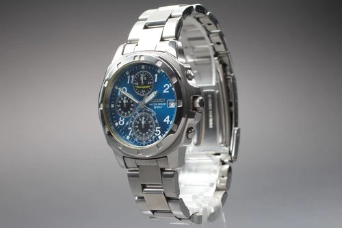 Vintage [Near MINT]  Seiko Chronograph V657-9010 Blue Dial Qz Men's Watch JAPAN