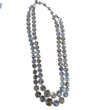 Vintage Aurora Borealis Crystal Double Strand Necklace Iridescent Bridal