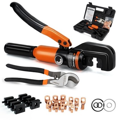 Hydraulic Crimping Tool & Cable Cutter Kit, 12 AWG to 2/0 AWG, 9 Dies & 40 Coppe