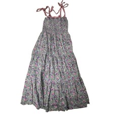 Growkrati Dress Womens L Gray Floral Maxi Square Strappy Ruffle Cotton Casual