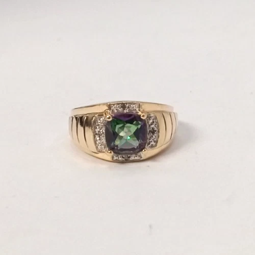 (MA2) Anillo de topacio místico de 4,5 gramos de oro amarillo y blanco de 10 k para hombre - talla 10 Foto 2 de 4