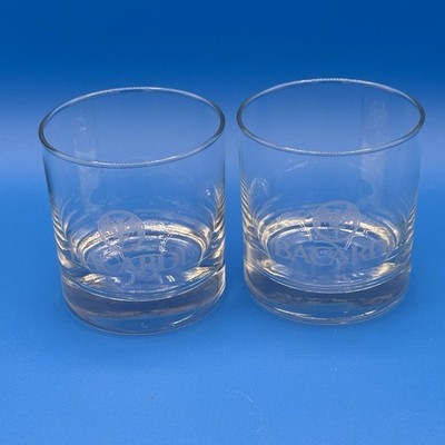 Set of 2 Bacardi Etched Logo Rocks Glasses Old Fashioned Barware