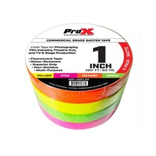 Pro X Gaffer Tape 4-Pack 180' FT per roll 1" Inch Wide Fluorescent Multi-Color