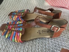 De Buman's Women's Brown Multicolor Strappy Sandals with Buckle Closure
