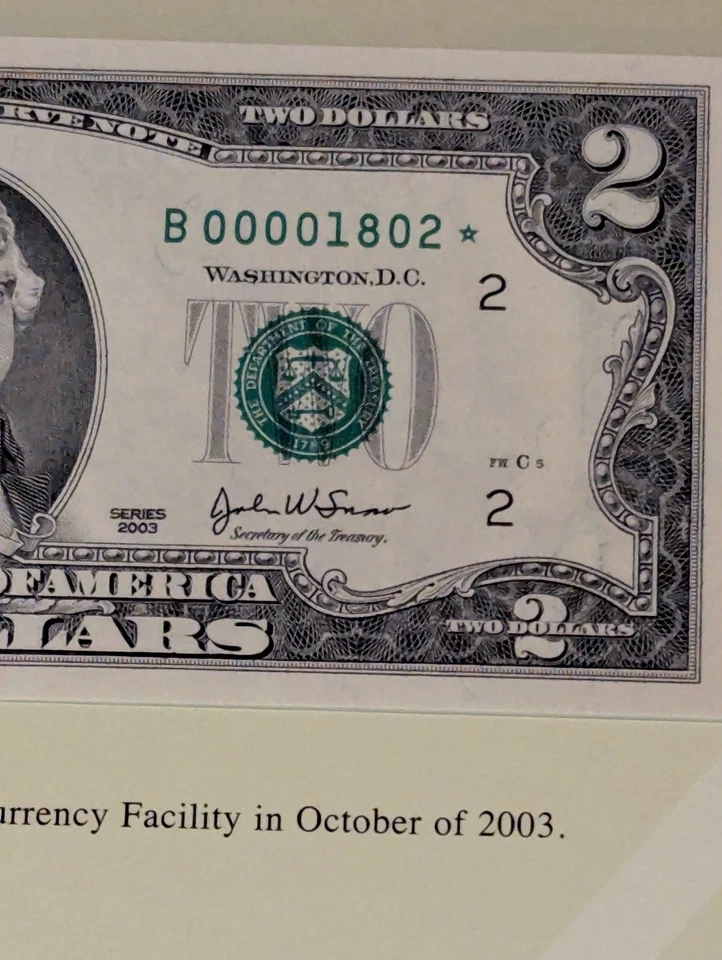 2003 $2FRN Premium Federal Reserve Set. Matching Low Serial Numbers****1802 - Image 2 of 4