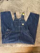 Vintage Carhartt Overalls Mens 42x30 Blue Denim Workwear Carpenter R07-DST NWT