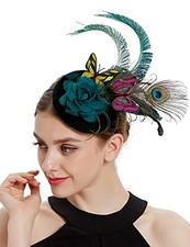 Fascinators Hat for Women Pillbox Tea Party Hat Derby Butterfly Dark Green