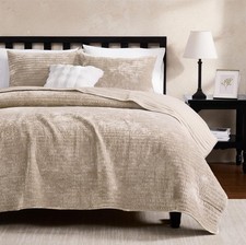 WDCOZY Velvet King Size Quilt Set - Beige Striped Pick Stitch Soft Lightweight