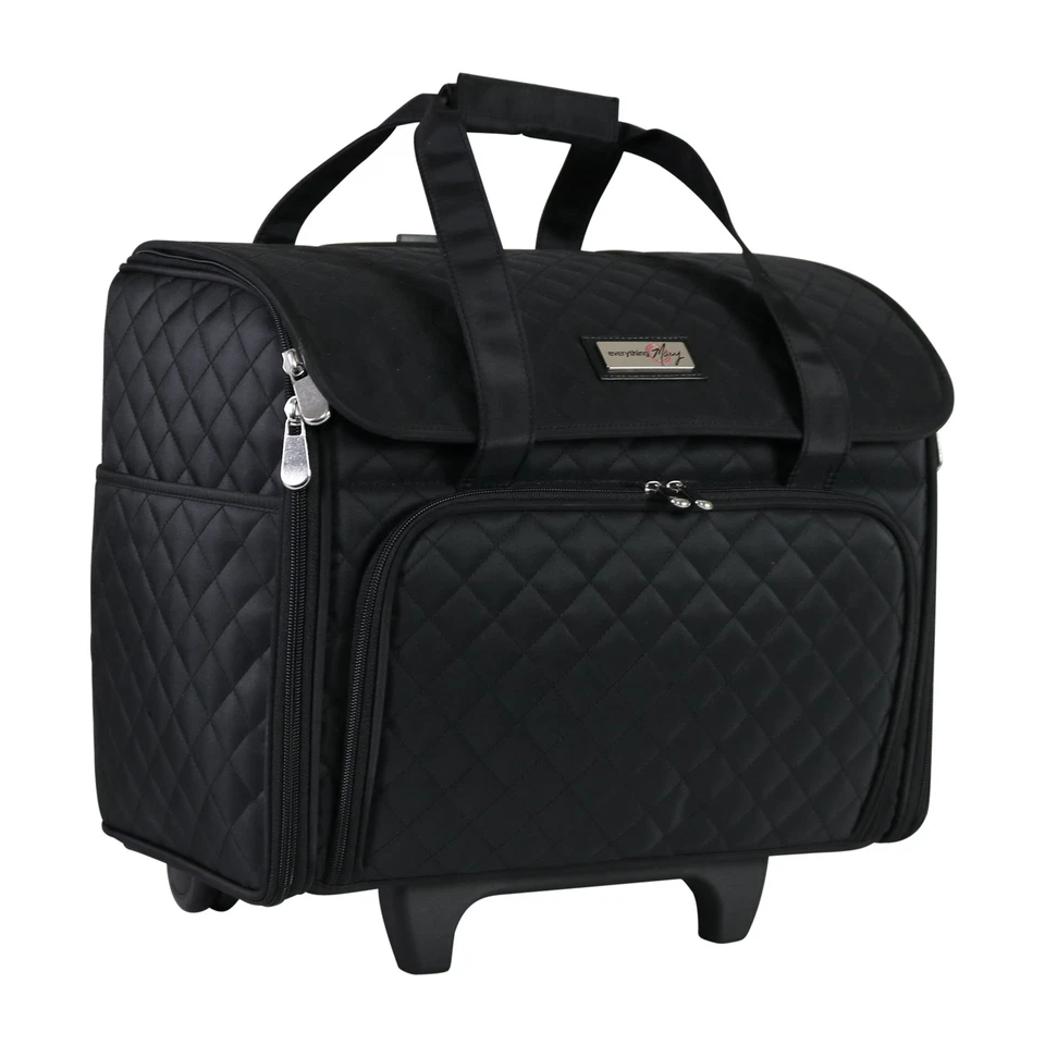 Everything Mary Rolling Tote, Black Quilted - 2 Wheel Trolley Bag for