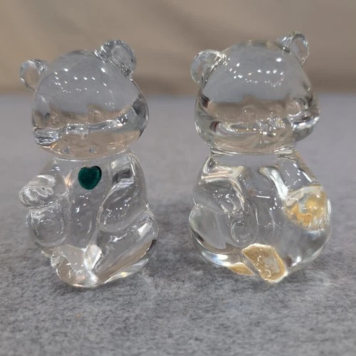 Fenton Glass Two Bears Figurine Emerald Green Heart Treasure Bear Handmade USA