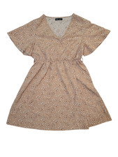 Shein Tan Floral V-Neck Womens Dress Size L