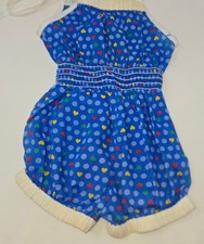Vintage Carrots Girls Summer Romper Jumpersuit Blue Dot and Heart Pattern Size 4
