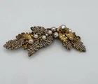 Vtg Large Miriam Haskell Grape Cluster Brooch Faux Pearl Gold Tone Signed Pin