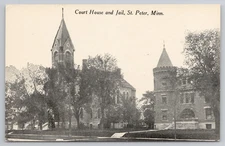 Postcard Vintage Court House and Jail in St. Peter, MN.