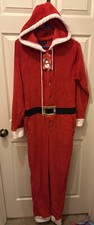 Santa Claus Unisex Size Large PJs One Piece Christmas Hooded Footless Costume