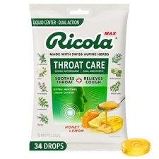 Ricola Lemon Herb Throat Drops 34 Count Soothing Cough Relief Lozenges
