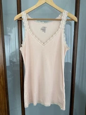 Old Navy Y2K Style Lace Trim Ribbed Cami Tank Sz Large Fairy Pale Pink Peach