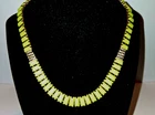 VINTAGE RARE MCM GOLD TONE GREEN MILK GLASS & RHINESTONE NECKLACE 1960'S